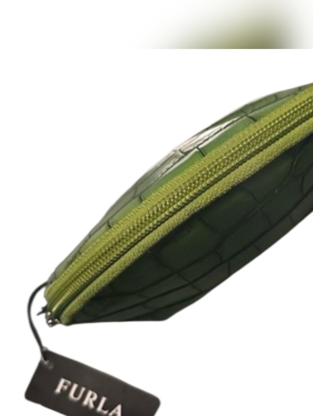 Furla Green Croc-Embossed Leather Cosmetic Pouch NWT - Picture 5 of 7